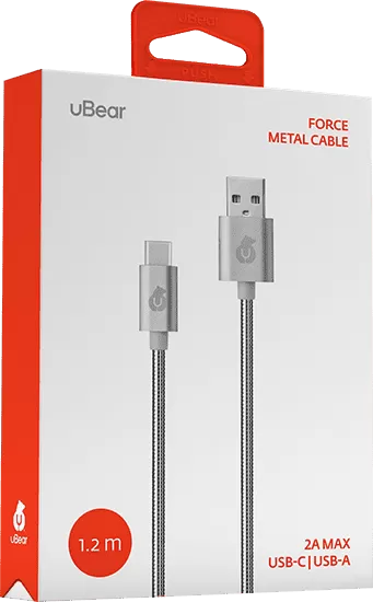 Кабель зарядный USB-C USB-A в стальной оплетке, серебро