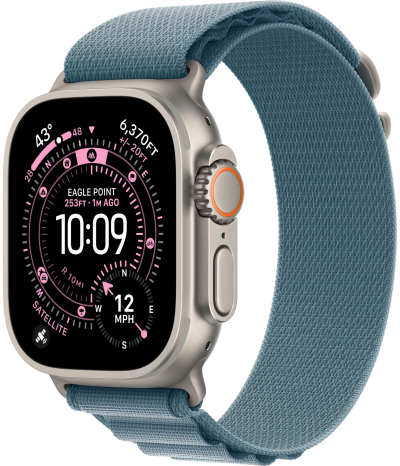Apple Watch Ultra 3 49 мм, корпус из натурального титана, ремешок Alpine нежно-голубого цвета, размер M