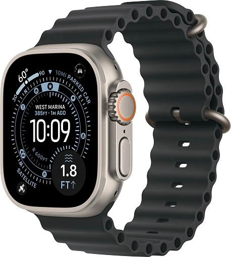 Apple Watch Ultra 3 49 мм, корпус из натурального титана, ремешок Ocean черного цвета